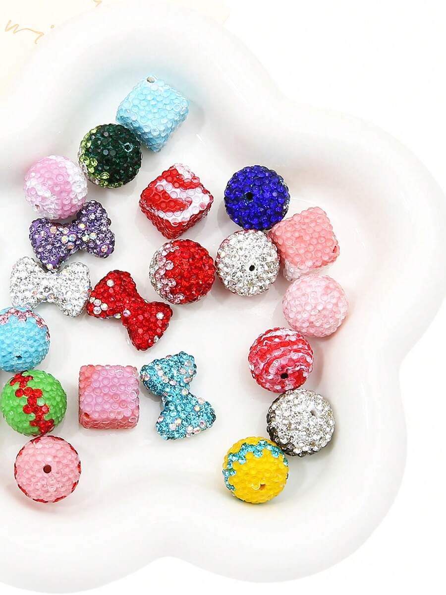 1顆鑲有鑽石粘土散珠,聖誕節手鍊項鍊耳環首飾製作必備