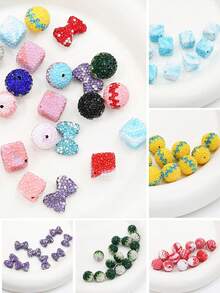 1顆鑲有鑽石粘土散珠,聖誕節手鍊項鍊耳環首飾製作必備