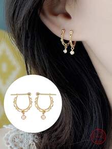 1對時尚優雅的s925純銀蕾絲與垂墜耳環,為女性的完美禮物