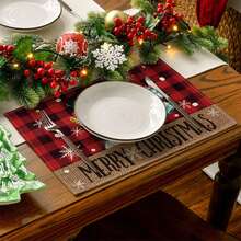 1pc Christmas Snowman Placemat With Gnome & Checkered Print, Cloth Cup Pad For Festival Decoration - Multicolor - View 3