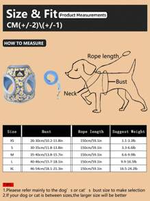 1pc Blue Breathable & Reflective & Stretchable Pet Harness & Leash Set, Suitable For Both Cats And Dogs Daily Use - Blue - View 7