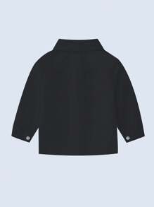 Baby Boys' Black Long Sleeve Shirt With Front Button Closure And Turn-down Collar, Classic And Comfortable, Suitable For Daily Wear, School, Activities And Festivals