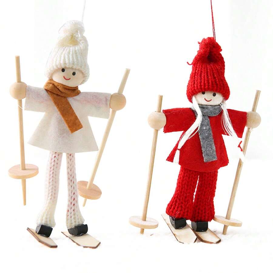 2 件聖誕迷你毛絨娃娃吊墜適合男孩和女孩,聖誕樹,花環裝飾