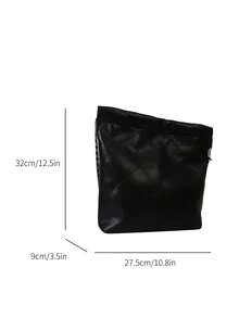 女性鑽石格紋大容量簡約肩袋,全pu材質,適用於日常通勤 - 黑色 - 查看 2