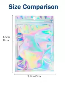 50 piezas Bolsa de regalo con diseño láser reflectante, bolsas reutilizables de varios tamaños con diseño de arcoíris láser, adecuadas para bolsas de dulces para pequeños negocios y bolsas con cierre automático para exhibir muestras, bolsas de regalo navideñas