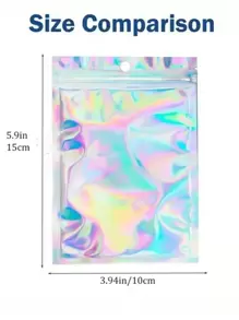 50 piezas Bolsa de regalo con diseño láser reflectante, bolsas reutilizables de varios tamaños con diseño de arcoíris láser, adecuadas para bolsas de dulces para pequeños negocios y bolsas con cierre automático para exhibir muestras, bolsas de regalo navideñas