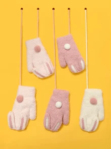 1 雙兒童可愛米色針織兩用手套帶掛繩,冬季 - 米色 - 查看 2