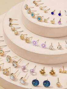 1 Set/30 Paare Zarte Metallmuschel Ohrringe, Falsche Perlen, Herz Formiges Geschenk Schmuck Set Für Frauen