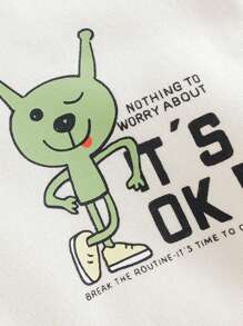 男童休閒外星設計半高領保暖毛絨衫，冬季穿搭 - 米色 - 查看 4