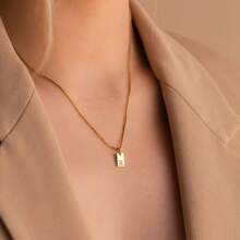 Minimalist Letter Square Necklace, Stainless Steel Gold Plated Box Chain, Delicate Initial Pendant Suitable For Daily Wear Women