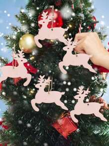 10 件圣诞装饰挂饰木雕工艺品 DIY 乡村风格木制家居装饰礼品配件 - 麋鹿 - 查看 1