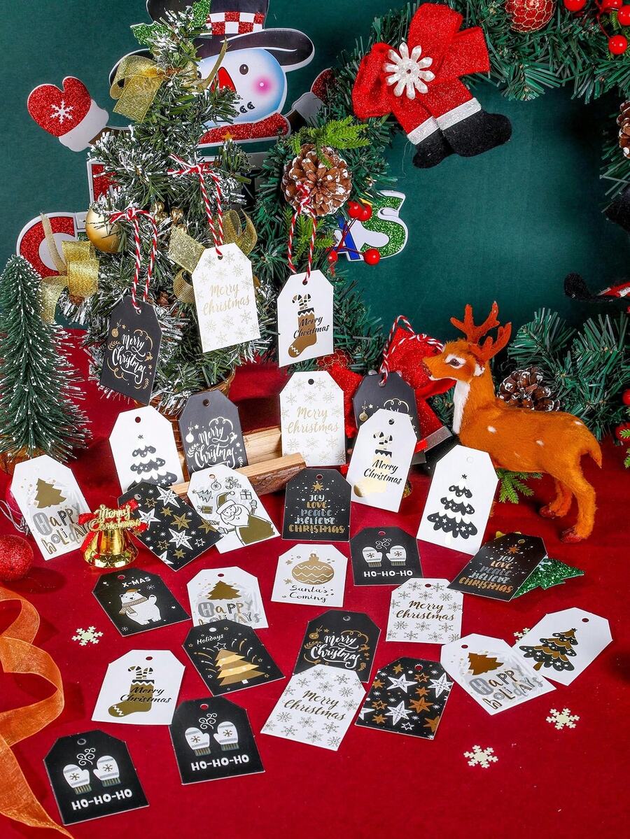 48pcs Random Christmas Themed Small Creative Cute Greeting Card Mini Gift Card For Cake, Gift, Message, Wish - Multicolor - View 1