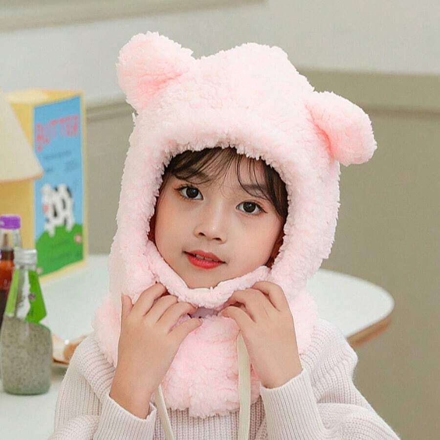 1個兒童巴卡瓦帽,男女秋冬保暖保護耳飾,頸套口罩,冷暖兼備,可愛的熊寶寶耳帽,毛絨耳帽,適合秋冬季日常穿著 - 淺粉色 - 查看 1