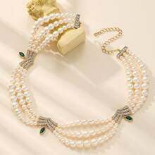 1 件女士时尚珍珠项链方晶锆石项链奢华新娘结婚珠宝配饰 - 項鍊 - 查看 7