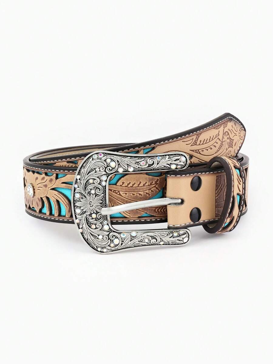 Thắt lưng đính đá Rhinestone kiểu phương Tây, chạm nổi và chạm khắc cổ điển mới nhất năm 2025, thích hợp phối với quần jean, quần thường ngày, váy, áo khoác dạ tiệc Halloween mùa hè, trường học mùa thu, mùa thu, Halloween - Lạc đà - Xem 1