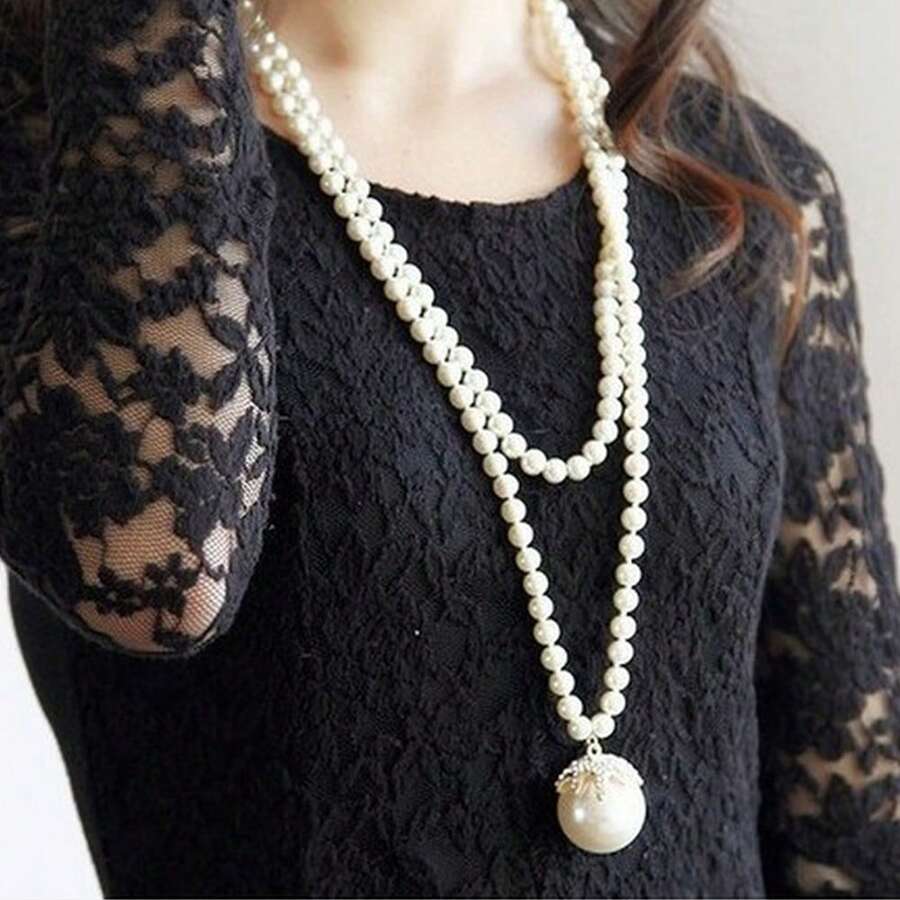 1 Miếng Đúng mốt Trân châu Vật rủ xuống Vòng cổ dài Áo len Chuỗi - vòng cổ ngọc trai dài - Xem 1