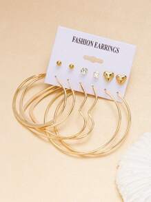 6 对夸张时尚塔形 & C 形 & 心形环形耳环套装情人节、妈妈、母亲、母亲节、礼物