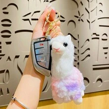 1粉色毛绒羊驼钥匙扣创意可爱彩色羊驼公仔卡通潮流汽车钥匙扣背包挂件适合女生当小礼物 - 粉色 - 查看 6