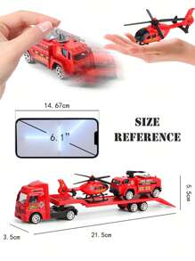 NEUSNEY 1 Set Of Inertial Trailer Truck Toy For Children, 1:64 Alloy Construction Vehicle Excavator Rolling Compactor Fire Rescue Helicopter, Plastic 4 Pieces Scene Simulation Parent-Child Interaction Christmas Gift For Boys And Girls,Toys For Boys,Boys Toys,Boy Toys,Boys Toys,Boy Toys,Fire Truck,Back To School