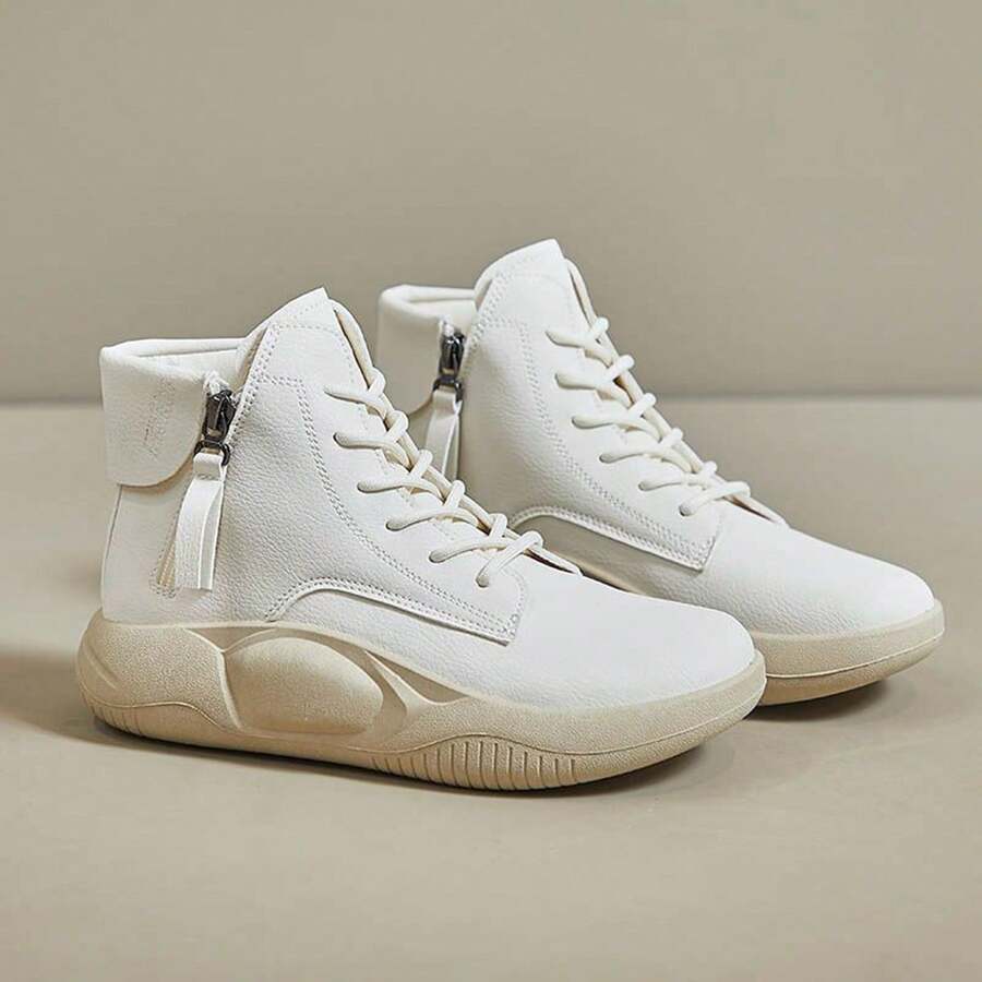 女性防滑減震高幫短靴 - 米色 - 查看 1