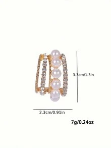 1pair New C-shaped Pearl Vintage & Elegant Ins Style Multi-layer Rhinestone Inlaid Stud Earrings - Yellow Gold - View 4
