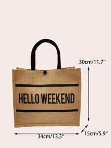 Lettered Linen Fashion Tote Bag - Khaki - View 5