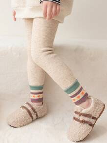 1 peça leggings térmicas com estampa de coração listrado bicolor para meninas, outono e inverno, confortáveis, macias e modernas, adequadas para uso diário ou presentes de feriado