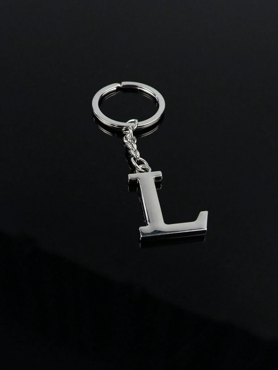 1pc Exquisite Silver Metallic 26 English Letters Keychain, Couple Gift, Bag Decor - Silver - View 1