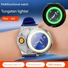 USB充电打火机手表多功能夜灯电子烟打火机个性化男士礼物 - 黑色 - 查看 2