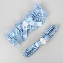 Ladies Blue Lace Garters Rhinestone Sexy Bow Leg Rings Rhinestone Garters Party Bridal Wedding Accessories - Blue - View 6