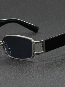 1pc Small Square Frame Metal Minimalist Fashion Glasses, Suitable For Daily Wear For Summer Beach Vacation,Outdoor,Travel Back To School Fashionable Preppy School Look