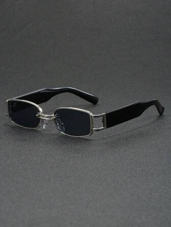 1 件小方形框架金属简约时尚眼镜，适合夏季海滩度假、户外、旅行日常佩戴，返校时尚学院风