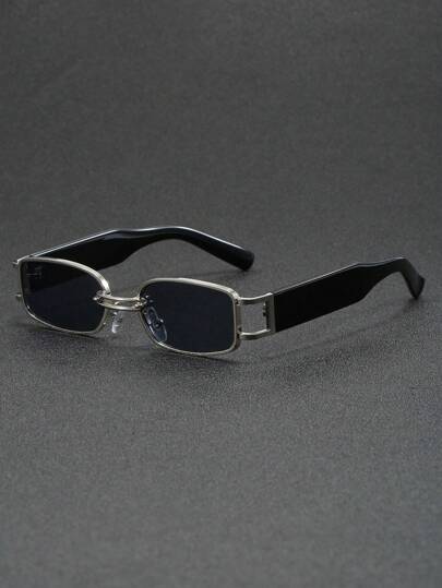 1 件小方形框架金属简约时尚眼镜，适合夏季海滩度假、户外、旅行日常佩戴，返校时尚学院风