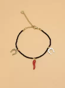 1 Miếng Đen Cơm Hạt Vòng tay Với Hợp kim Móng ngựa & Thép không gỉ Lobster Clasp & Ớt Cái đuôi Chuỗi Đối với phụ nữ , Ngày lễ Du lịch - màu đen - Xem 1