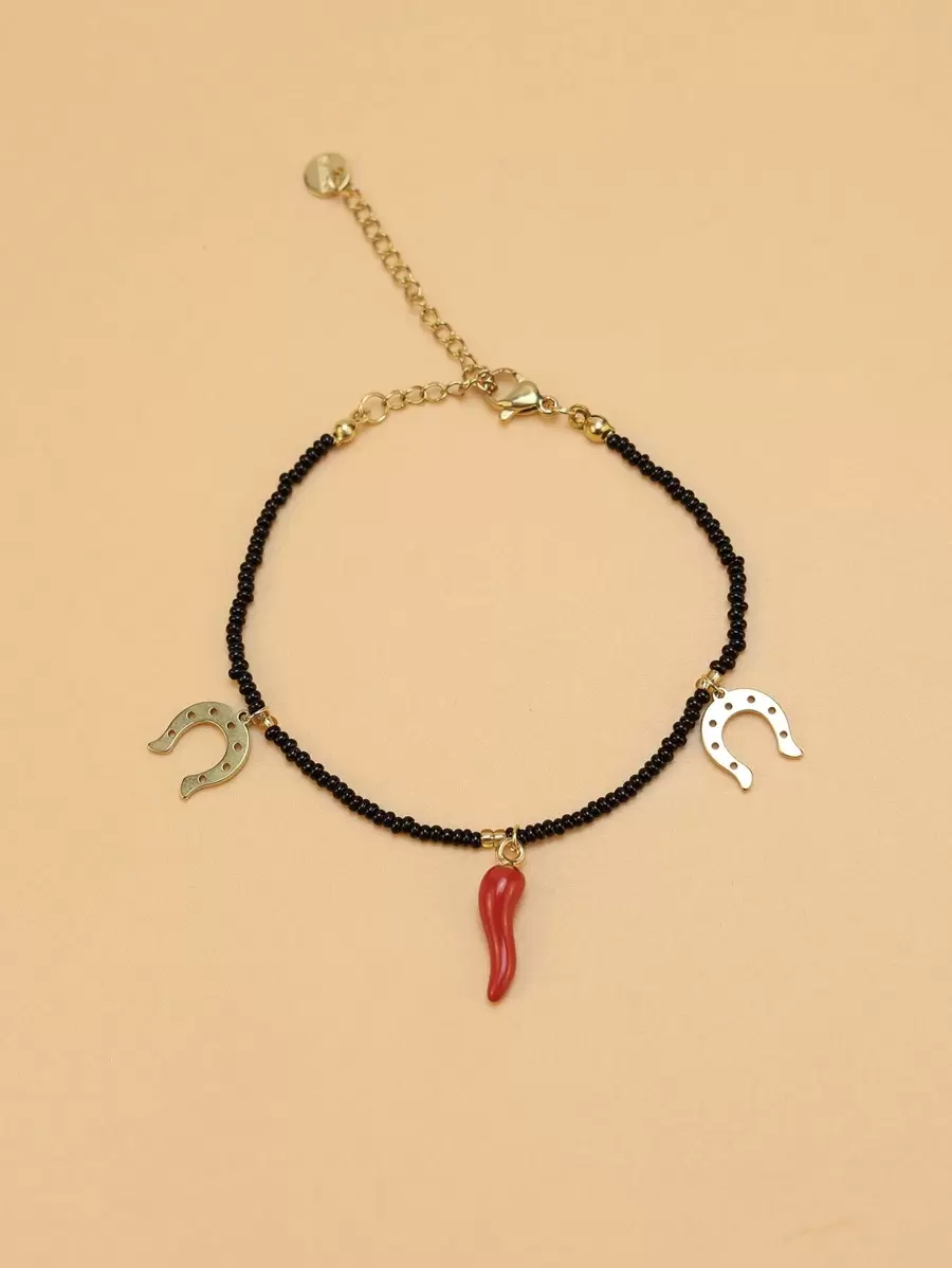 1 Miếng Đen Cơm Hạt Vòng tay Với Hợp kim Móng ngựa & Thép không gỉ Lobster Clasp & Ớt Cái đuôi Chuỗi Đối với phụ nữ , Ngày lễ Du lịch - màu đen - Xem 1