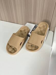 女/男夏季浴室拖鞋,簡約休閒風情情侶家居防滑棕色eva涼鞋,帶排水孔