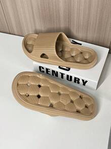 女/男夏季浴室拖鞋,簡約休閒風情情侶家居防滑棕色eva涼鞋,帶排水孔