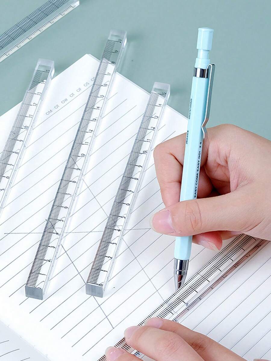 1 pieza Prisma cuadrangular transparente de acrílico con escala de 15 cm, adecuado para exámenes y dibujo, regla, reglas - transparente - Ver 1