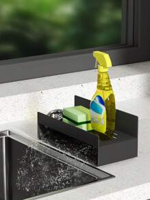 1pc Single-layer Automatic Draining Sponge Holder Sink Storage Basket, Dishwashing Liquid & Hand Soap Rack, Dishcloth Drain Rack - Black - View 4