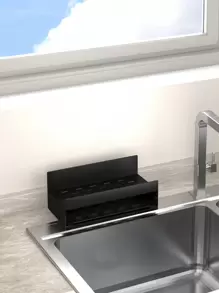 1pc Single-layer Automatic Draining Sponge Holder Sink Storage Basket, Dishwashing Liquid & Hand Soap Rack, Dishcloth Drain Rack - Black - View 3