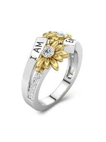 1 件宴會時尚雙色花朵精緻華麗戒指適合女士約會派對公主新娘婚禮訂婚珠寶配件裝飾情人節禮物