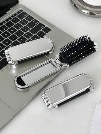 1pc Foldable Silver-Plated Comb With Mirror, Portable And Compact Hair Brush, Comb, Hair Tools, Hair Products And Accessories For Barber Salon Beauty Back To School, Travel Holiday Essentials, Hair Accessories For Women, Brush, Detangling Brush, Ball Brush, Mini Hair Brush Set, Wooden Comb, Hair Tools, Hair Brush, Hairdressing Equipment, Small Comb, Mini Hairbrush, Hairstyle, Hairdressing, Hair Brush, Brush Hair Brush Set, Comb Hair, Comb For Curls, Detangling Brush, Hair Brush For Women, Barber, Barber Accessories, Barbershop, Hairdressing Equipment