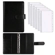 1 套 / 2 套 / 5 套 A6 马卡龙网格大理石活页夹，带 6 个拉链袋，返校，学校用品 - 黑色 - 查看 1