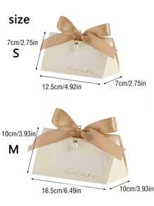 5 piezas/set Caja de regalo triangular con prismas y letras inglesas de estilo europeo para dulces (viene con cinta y accesorio de perlas para bricolaje) Bolsas de regalo para fiesta de bodas - Caja de dulces de boda de pilar triangular - Ver 2