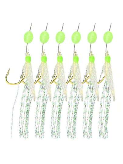 1 Pack (6pcs) Fishing Sabiki Rigs 6 Arm Hooks Red White Fish Skin Sea ...