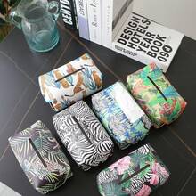 1個手繪熱帶雨林動物印花皮紙巾盒,防水防污適用於家庭、汽車、浴室、廚房、客廳