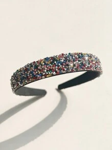 1 件简约水钻装饰宽头带，用途广泛，适用于洗脸、日常使用、发带、发箍 - 彩色 - 查看 4