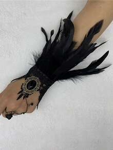 2入組性感黑色羽毛無指手套,適用於婚禮、派對、雞尾酒活動