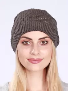 1 件女士单层轻质折叠镂空堆叠无檐小便帽，防风保暖户外针织帽，适合产后休闲冬秋季