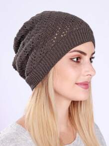 1 件女士单层轻质折叠镂空堆叠无檐小便帽，防风保暖户外针织帽，适合产后休闲冬秋季